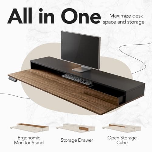 HUANUO Standing Desk with Drawers and File Cabinet, 47 Inch Electric Height Adjustable Desk with Storage, Ergonomic Stand Up Table Compatible with Monitor Stand, Black Walnut 6