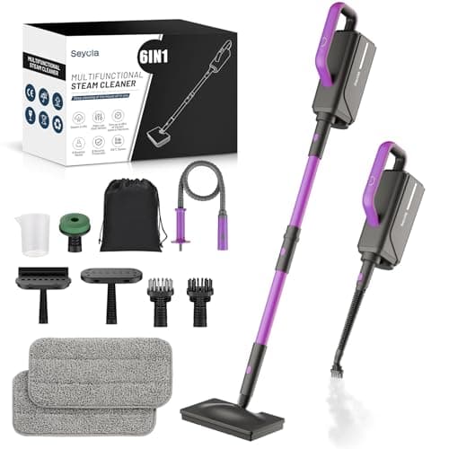 Seyola Steam Mop for Floor Cleaning, Steam Cleaner for Home with Handheld 6-in-1 Multi-function Attachments for Hardwood Floors, Clothes, Windows, Tiles Grout, Furniture, Carpet Cleaning (Violet)