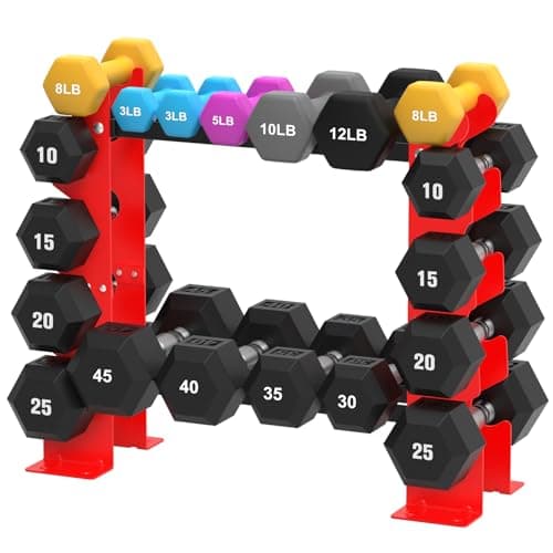 FISUP Weight Rack for Dumbbells, Dumbbell Rack Stand Only 450LBS Capacity Weight Rack for Home Gym Strength Training Dumbbell Racks Red and Black 5 Tier，Suitable for 8-30 LBS