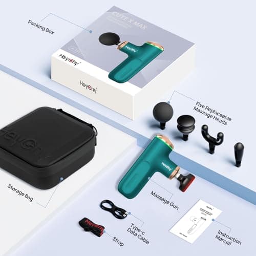 HEYCHY Massage Gun with Heat Function, 5 Adjustable Speed & 5 Massage Head for Deep Tissue Pain Relief, Portable Muscle Massager for Athletes, Compact Percussion Gun 7