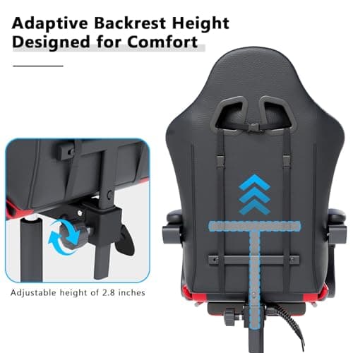 OS MOTOR Gaming Chair with Headrest and Lumbar Support, Ergonomic High Back Office Chair, Racing Style Executive Computer Desk Chair, Leather Adjustable Swivel Task Chair for Home Office (Red Black) 8