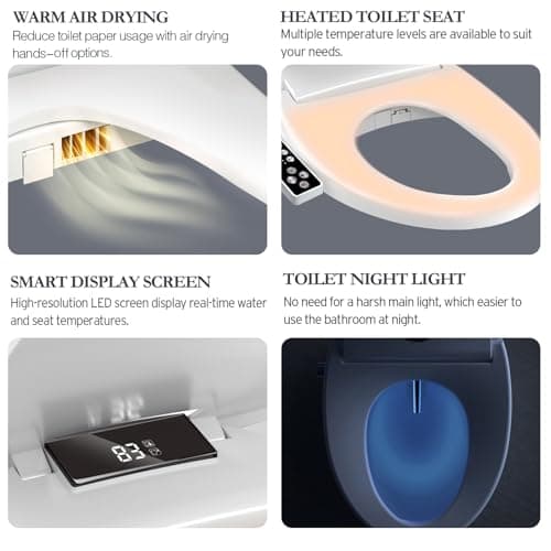 XCQQ Electric Heated Bidet Toilet Seat with Warm Water Wash, Warm Air Dryer, Soft Closed Lid, Night Light, LED Display, Toilet Seat with Bidet Requires Outlet - Elongated 6