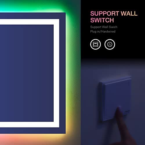 LOAAO 48"X32" LED Bathroom Mirror with Lights, Anti-Fog, Dimmable, RGB Backlit + Front Lighted, Bathroom Vanity Mirror for Wall, Memory Function 6