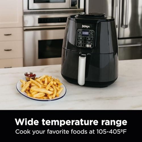 Ninja Air Fryer, 1550-Watt Programmable Base for Air Frying, Roasting, Reheating & Dehydrating with 4-Quart Ceramic Coated Basket (AF101), Black/Gray (Renewed) 5