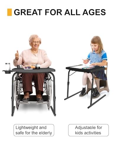 TRINEAR TV Tray Table, XL PRO TV Dinner Tables, 16.9 x 22 x 29.1inch Folding Desk with Cup Holder and Tablet Slot, Adjustable Couch Desk with 6 Height & 3 Tilt Angle Adjustments, Laptop Desks, Black 7