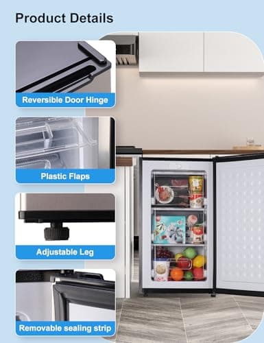 Upright Freezer, 3.2 Cu Ft Mini Small Freezer for 1-2 People, Portable Compact Freezer with 3 Plastic Baffles, 4D Cooling & 40dB Ultra-Quiet, Fast Freeze (-13°F) - Silver 5