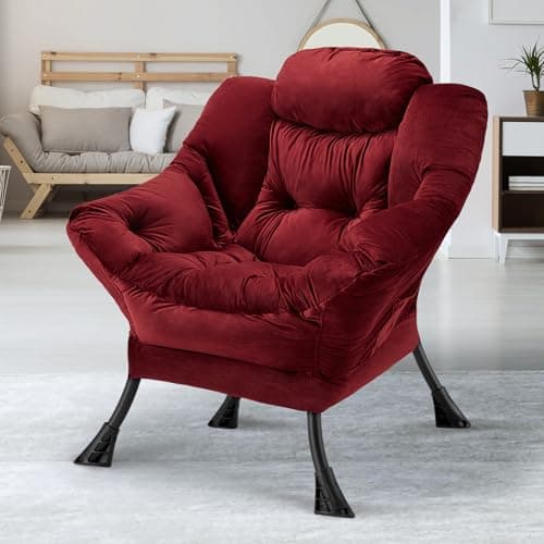Congermom Fabric Lazy Chair Large Accent Chair,Velvet Frabic Modern Lounge Reading Chair with Armrests & Side Pocket,Upholstered Armchair for Living Room,Bedroom,Dorm(Dusty Rose) 2