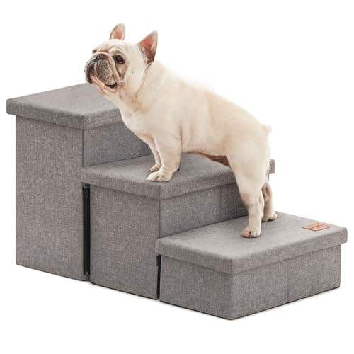 Love's cabin Dog Stairs for High Bed 18" H, Foldable Pet Stairs for Small Medium or Large Dogs Puppy with Storage for Bed or Couch, Cat Dog Steps Ramp with Zip up to 200 lbs, Solid Grey, 3 Steps