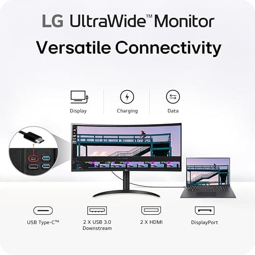 LG 34WR55QK-B 34-inch UltraWide WQHD (3440 x 1440) Curved Computer Monitor, 100Hz, 5ms, HDR10, Reader Mode, HDMI, DisplayPort, USB Type-C, Tilt/Height Adjustable Stand, Black 5