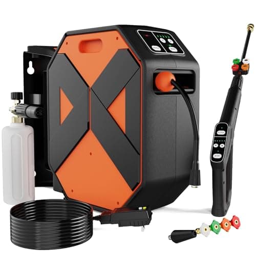Pressure Washer, Wall Mounted Pressure Washer, Power Washers with 100FT Retractable Hose Reel and GFCI Power Cord for Car, Yards, Roads, Floors