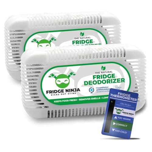 Fridge Ninja Fridge Deodorizer (2 Pack) - More Effective Than Baking Soda - Natural and Unscented Activated Charcoal Refrigerator Deodorizer and Odor Eliminator for Freezers, Coolers, and Lunch Boxes