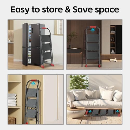 Step Ladder Foldable Folding Stool - for Home Adults Kitchen 3 Stepping Extension Tall Heavy Duty with Handrails - Closet Stepstool Stair Ladders Extendable Stepladder for Indoor House 600Lbs 6