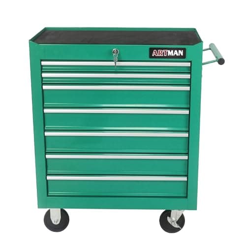 Aoile 7-Drawer Tool Chest with Rolling Multifunctional Tool Cart, Storage Organizer Cabinets with Key Locking for Garage, Warehouse, Repair Shop (Green) 7