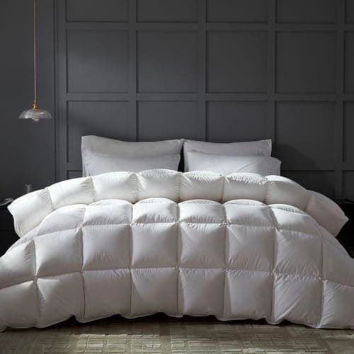 BedTreat Luxury Goose Down Comforter Twin Size,Premium Hotel collecton Duvet Insert for All Seasons with Ultra-Soft 100% Organic Cotton Cover and 8 Tabs,Fluffy and Medium Warmth(68"X90",White)