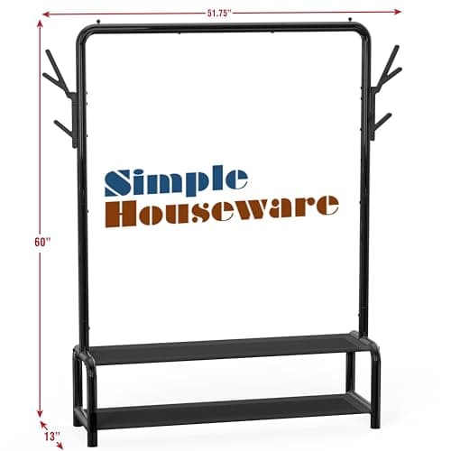 Simple Houseware 52-Inch Freestanding Closet Garment Rack with Storage Shelves and Coat/Hat Hooks, Black 5
