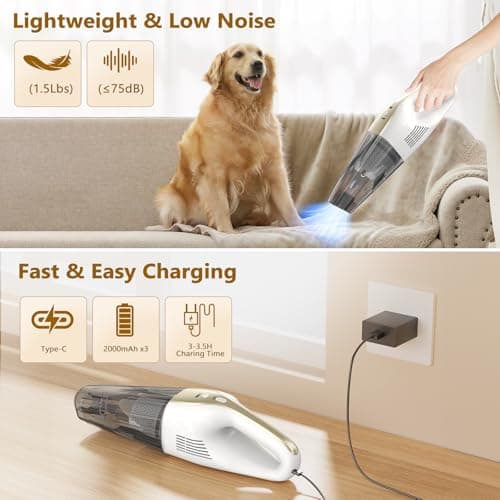 Handheld Vacuum Cordless, 16000Pa 160W Car Vacuum Cleaner with LED Screen,30Min Powerful Hand Held Vacuum Cleaner Portable Cordless Lightweight LED Light Fast Charge Multi-Nozzles for Home Car Office 5