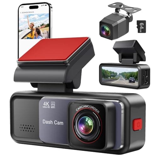 Lgueati 4K+2K Dash Cam Front and Rear, Free 64GB Card Included, 5.8GHz WiFi Dash Camera for Cars, Built-in G-Sensor, 3.2” IPS Screen, 170°Wide Angle, Night Vision, 24 Parking Mode