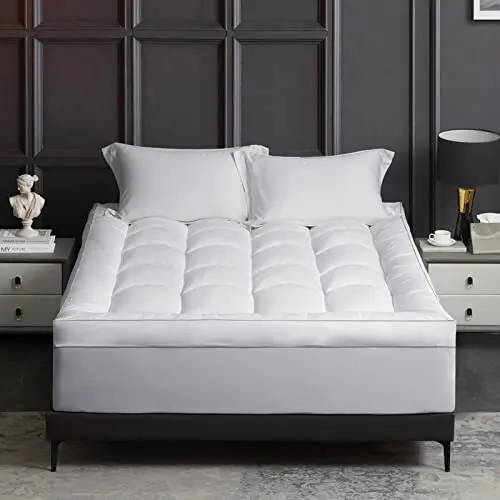 HYPREST Extra Thick Mattress Topper Queen, Pillow Top Mattress Topper Overfilled 1300 GSM Down Alternative for Back Pain, Cotton Super Soft Quilted Cooling Mattress Pad 8-24" Deep Pocket 8