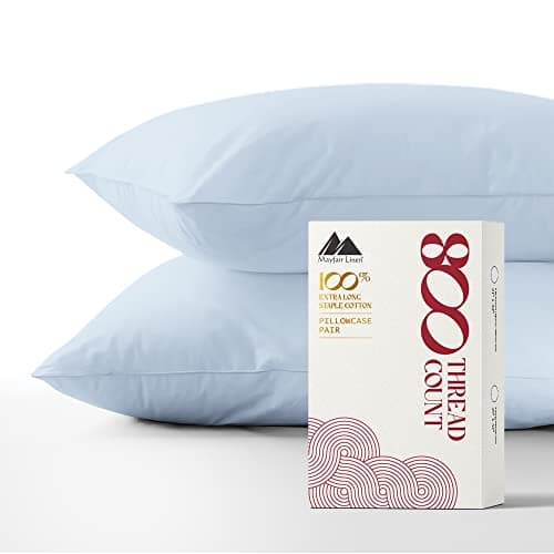 Mayfair Linen Pillow Cases Queen Size Set of 2-800 Thread Count 100% Egyptian Cotton Pillow Cases Standard Size, Silky Soft, Sateen Weave Luxury Hotel Bed Pillow Covers for Sleeping - Light Blue 9