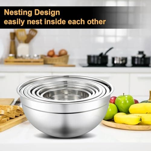 Hunnycook 7 Piece Mixing Bowls with Lids Set - Mixing Bowls Stainless Steel Bowls for Kitchen Baking, Size 0.7, 1.1, 1.5, 2.1, 3.5, 4, 4.5QT, Baking Bowl for Food Preparation, Mixing and Serving Foods 7
