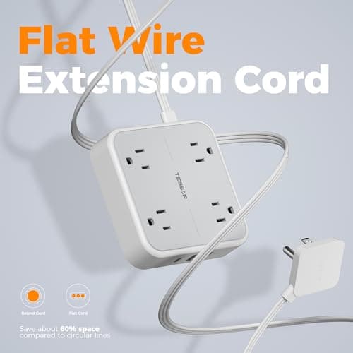 TESSAN Surge Protector Flat Extension Cord 5Ft, Flat Plug Power Strip with 4 Outlets 3 USB Ports (1 USB C), 900 Joules Protection, Multiple Wall Outlet Extender Suitable for Home Office Dorm, Grey 7