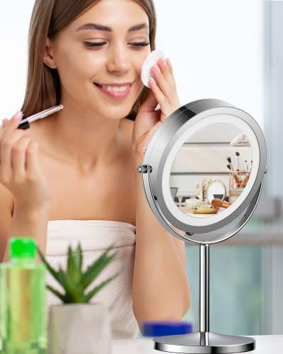 Gospire 7" Lighted Makeup Mirror with Magnification 10X/1X Double Sided, Round Magnifying LED Vanity Standing Cosmetic Shaving Mirror with Battery Operated, Cordless Portable for Bathroom Bedroom 6