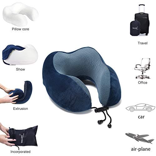 TALLGO Travel Pillow, Best Memory Foam Neck Pillow Head Support Soft Pillow for Sleeping Rest, Airplane Car & Home Use (Dark Blue) 6