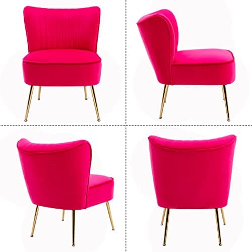 Janoray Velvet Accent Chair Set of 2 Comfy Living Room Chair Armless Slipper Chair Mid Century Side Single Sofa Chair with Golden Legs Wingback for Bedroom Guest Room, Hot Pink 8