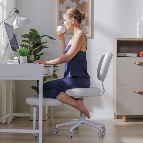 Ergonomic Cross Legged Chair with Wheels,360° Swivel Meditation Chair,ADHD Chair, Criss Cross Desk Chair with Lumbar Support and Adjustable Stool, Flexible Design for Fidgety Sitters, Ivory