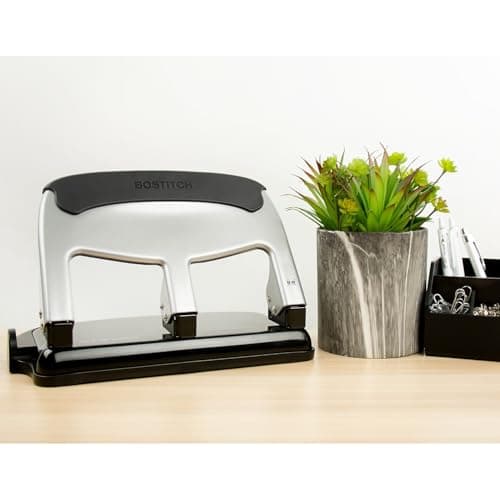 Bostitch Office EZ Squeeze Heavy Duty 3 Hole Punch, 40-Sheet Capacity, Use Less Force, Perfect for Home Office School Supplies, Sleek Design, Silver 7