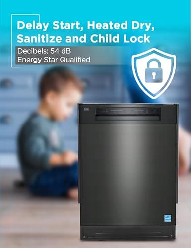 BLACK+DECKER 24" Built-In Dishwasher, 12-Place Setting Capacity with Stainless Steel Tub, Dish Washer with 5 Wash Programs and Smart Wash Cycle, ENERGY STAR Certified, BDW100MB, Black 7