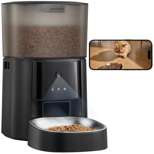 Automatic Cat Feeder with Camera & Voice Interaction, WiFi/App Control, 4L Dry Food Dispenser for Cats & Dogs with Freshness Preservation, Custom Feeding Times & Portions, Dual Power