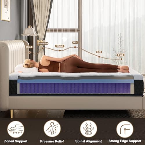 JEEKEA Full Size Mattress, 10 Inch Innerspring Hybrid Mattress in a Box with Memory Foam for Back Pain Relief, Medium Firm Matress with Motion Isolation & Strong Edge Support 5