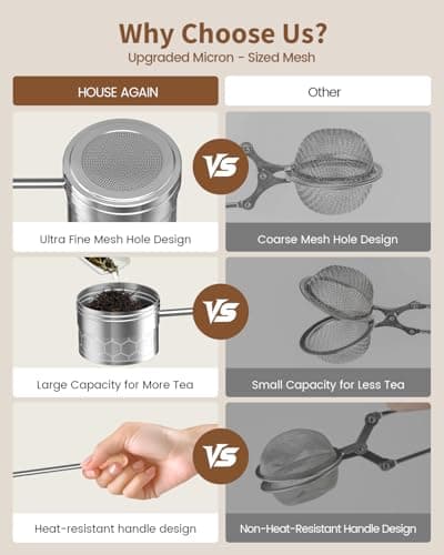 HOUSE AGAIN Tea Infuser for Loose Tea, 2-in-1 Tea Scoop Infuser Extra Fine Mesh Tea Strainers for Loose Tea, 304 Stainless Steel Loose Leaf Steeper, Ball Filter with Handle for Spices, L 7