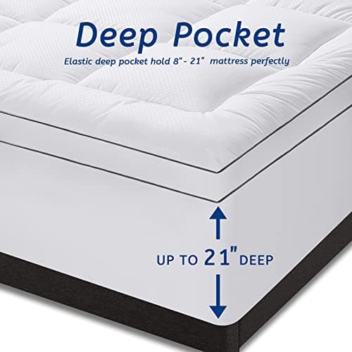 King Size Mattress Topper for Back Pain, Cooling Extra Thick Mattress Pad Cover with 8-21 inch Deep Pocket, Plush Pillow Top Mattress Topper Overfilled with Down Alternative, King Size, White 5
