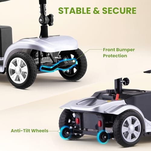 Mobility Scooter for Adults, Senior, 4 Wheels Electric Powered Chargeable Device for Travel, Lightweight and Portable, with LED Headlights and Basket, Charger Included, Red/Blue (Silver/Black) 7