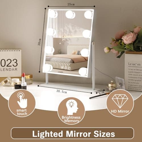 Hansong Vanity Mirror with Lights Lighted Makeup Mirror with 9 LED Bulbs Plug in Light Up Makeup Mirror with Lights 360 Rotation with 10x Magnifying Mirror Tabletop 4