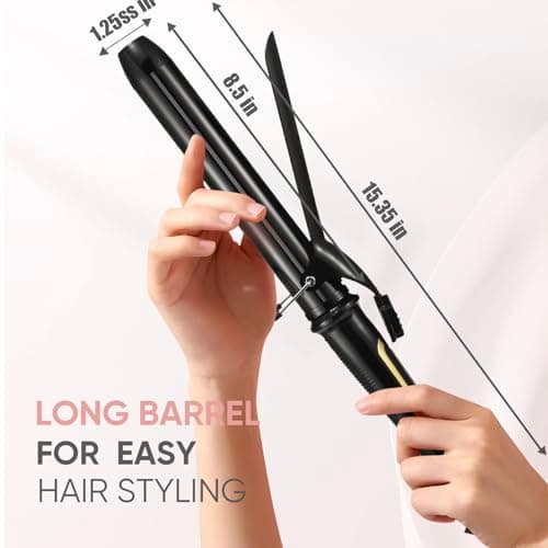LANVIER 1.25 Inch Curling Iron, Extra Long Barrel 1 1/4 Inch Curling Iron for Long Hair up to 450F, Worldwide Dual Voltage Hair Curler for Traveling, Hair Waving Style Tool Black 5