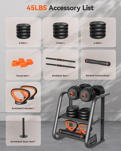 FEIERDUN Adjustable Dumbbells, 50lbs Free Weight Set with Connector, 4 in1 Dumbbells Set Used as Barbell, Kettlebells, Push up Stand, Fitness Exercises for Home Gym Suitable Men/Women 9