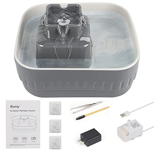 Dog Fountain, 101oz/3L Dog Water Fountain, Ceramic Cat Fountain, Automatic Cat Water Fountain, Healthier Than Plastic Pet Water Fountains, Dishwasher Safe, Easy to Clean, w/3 Replacement Filters, Gray 7