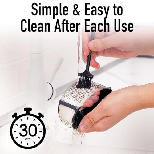 Zulay Stainless Steel Garlic Press Rocker Set - Premium Garlic Mincer Garlic Crusher - New Innovative Garlic Crusher with Peeler and Scraper - Comfortable Grip (DeepBlack) 5