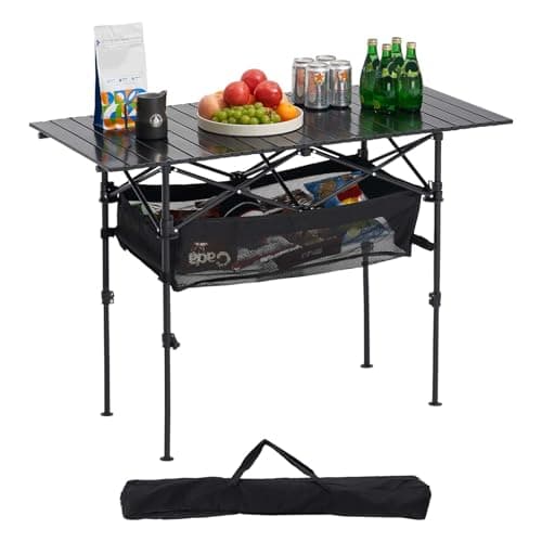 VEVOR Folding Camping Table, Portable Roll Up Side Tables, Lightweight Aluminum Beach Table for Outdoor BBQ Tailgating Picnic, Travel (47 inch-Black)