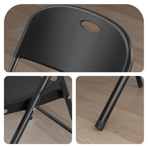 Nazhura 350 Weight Limit Heavy Duty Plastic Folding Chair with Reinfoced Steel Frame for Indoor and Outdoor, Wedding, Party, Restaurant, Meeting Room, Patio and Garden (Black, 6 Pack) 6