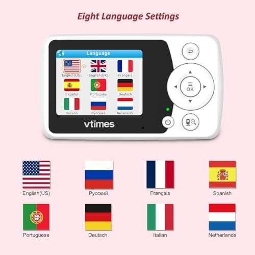 VTimes Baby Monitor with 2 Cameras, Video Baby Monitor No WiFi Night Vision, 2.4" LCD Screen Portable Baby Camera VOX Mode Alarm and 1000ft Range, Peace of Mind for New Parents 5
