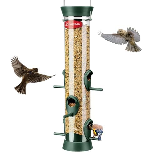 Kingsyard Tube Bird Feeders for Outdoors Hanging, Wild Bird Feeder with 6 Feeding Ports, Easy to Clean & Refill, 2 lbs Seed Capacity, Great for Attracting Finches, Cardinals (Green)