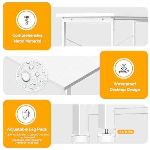HealSmart 32 Inch Home Office Standing Desk Computer Desk Comfy with a Headphone Hook, Writing Study Table for Work, White 5