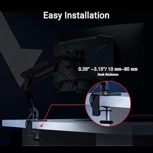 ASUS ROG Ergo Monitor Arm (AAS01) - Monitor Mount with Cable Management, Ergonomic, Pivot, Swivel, Height Fully Adjustable, Clean Desk Setup, up to 39 inches*,23lbs*, VESA 100x100, Mechanical Spring 7
