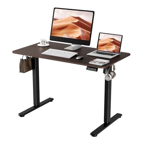 ERGOMAKER Electric Standing Desk, 43.3" x 23.6" Height Adjustable Sit Stand Desk with Splice Board for Home Office, Computer Desk Memory Preset (Black Frame, Walnut Desktop)