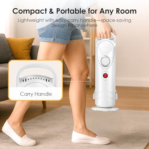 Air Choice Radiator Heater, 700W Oil Filled Radiator Heater with Adjustable Thermostat, 2 Heat Settings & Overheat Protection, Silent Operation, for Bedroom, Office, Under Desk, White 6