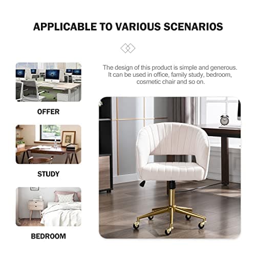Nrizc Velvet Office Desk Chair, Upholstered Home Office Desk Chairs with Adjustable Swivel Wheels, Ergonomic Office Chair for Living Room, Bedroom, Office, Vanity Study (Beige) 8